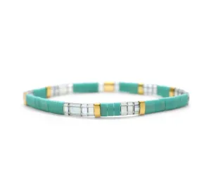 - BLESSED - Morse Code Tila Beaded Bracelet - Treasured Teal