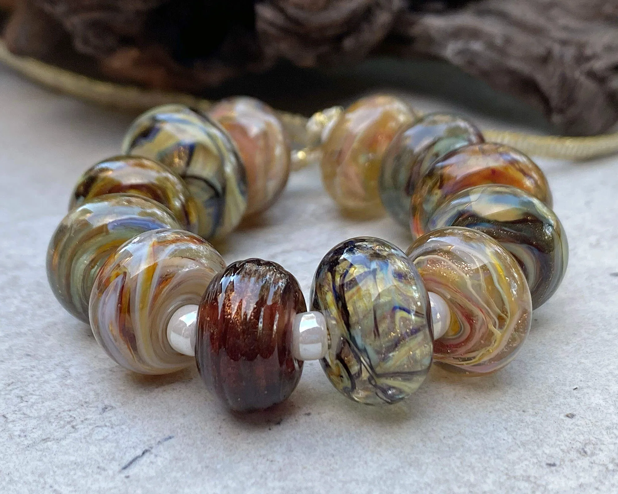 12 Brown Orphan Lampwork Beads Mix SRA