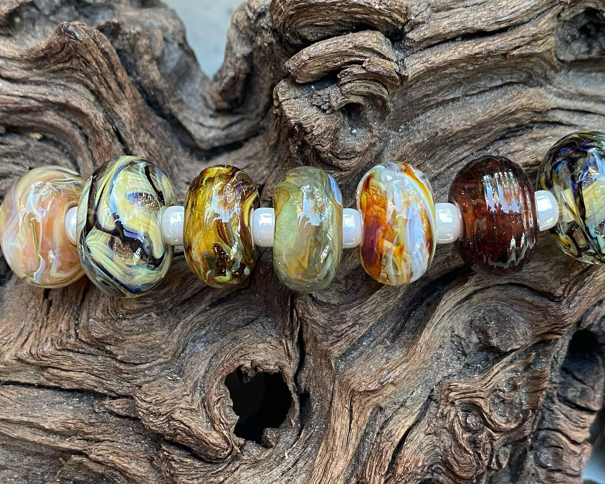12 Brown Orphan Lampwork Beads Mix SRA