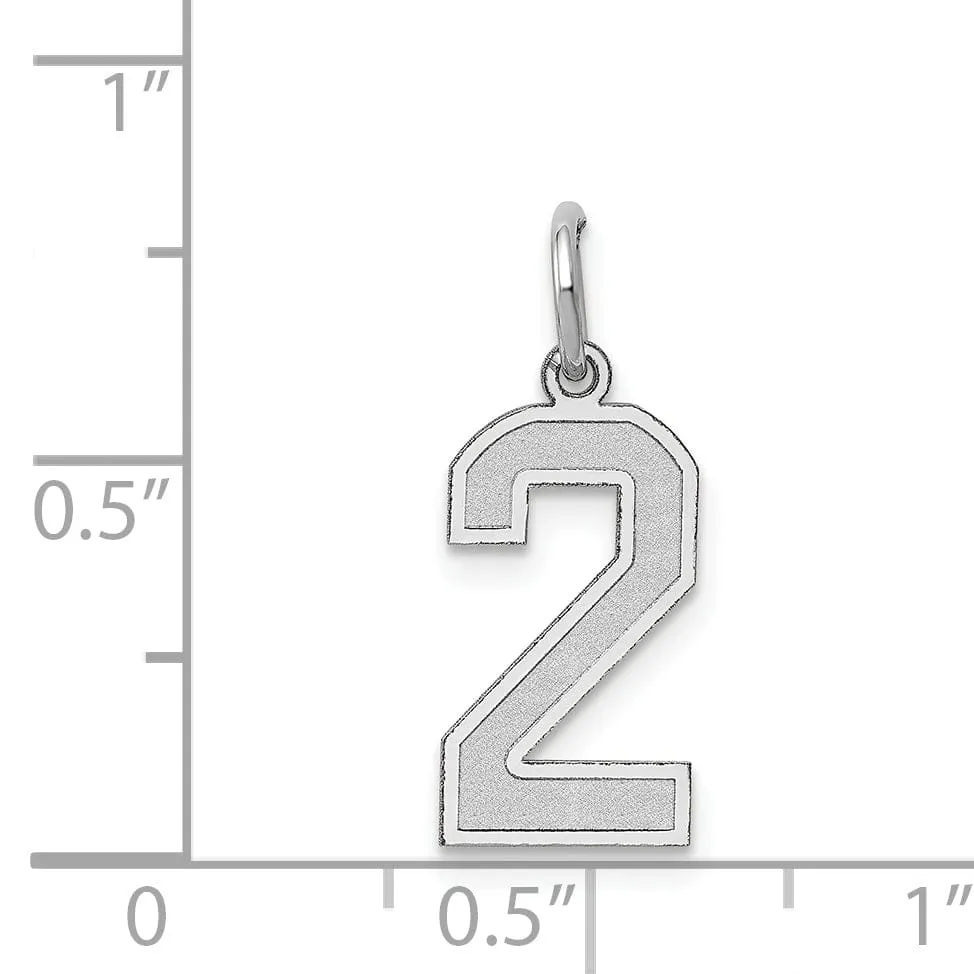 14k White Gold Satin Brush Finish Medium Size Number 2 Charm Pendant