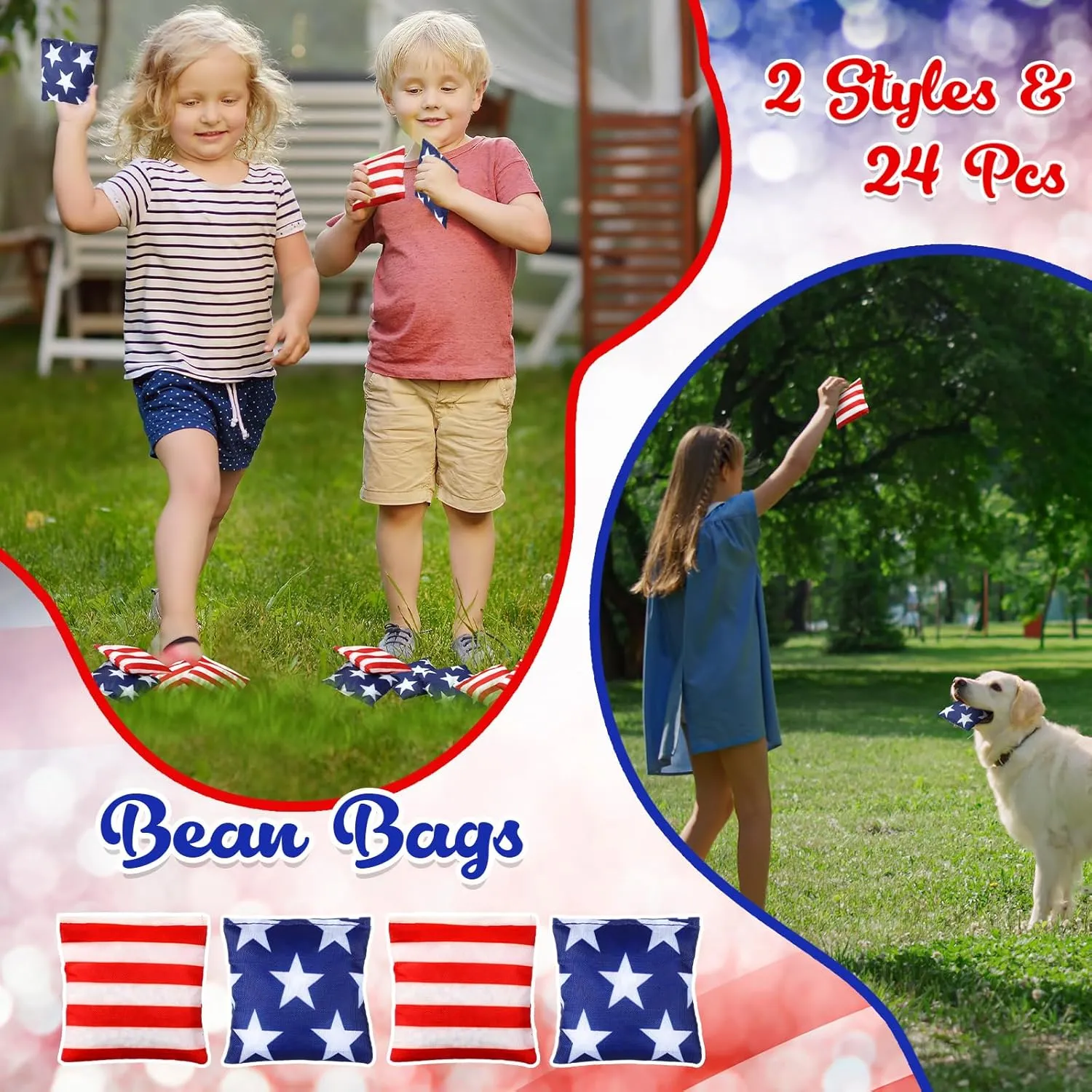 24 Pieces Mini Cornhole Bags Nylon Toss Bean Bags Filled Dual Sided Tossing for Outdoor Family Games Hand Toss Games Party Supply, 2 Styles
