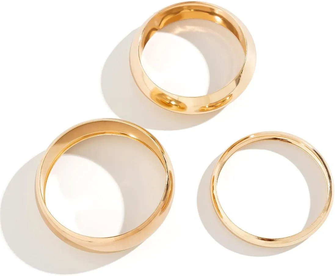 3PCS Chunky Gold Bangle Bracelets Trendy Wide Chunky Cuff Bangles Bracelets Gold Stackable Bracelets Jewelry for Women