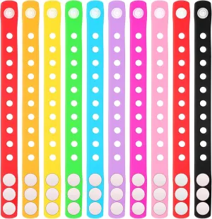60 Pieces 10 Colors Silicone Bracelets Wristbands 8.3 Inch Cute PlasticAdjustable Rubber Bracelets with Holes in Bulk for Shoe Party Birthday Gifts