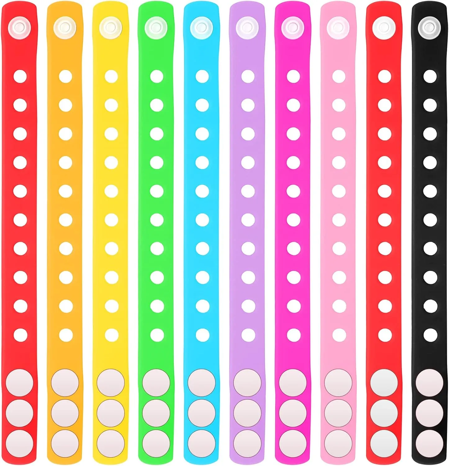 60 Pieces 10 Colors Silicone Bracelets Wristbands 8.3 Inch Cute PlasticAdjustable Rubber Bracelets with Holes in Bulk for Shoe Party Birthday Gifts