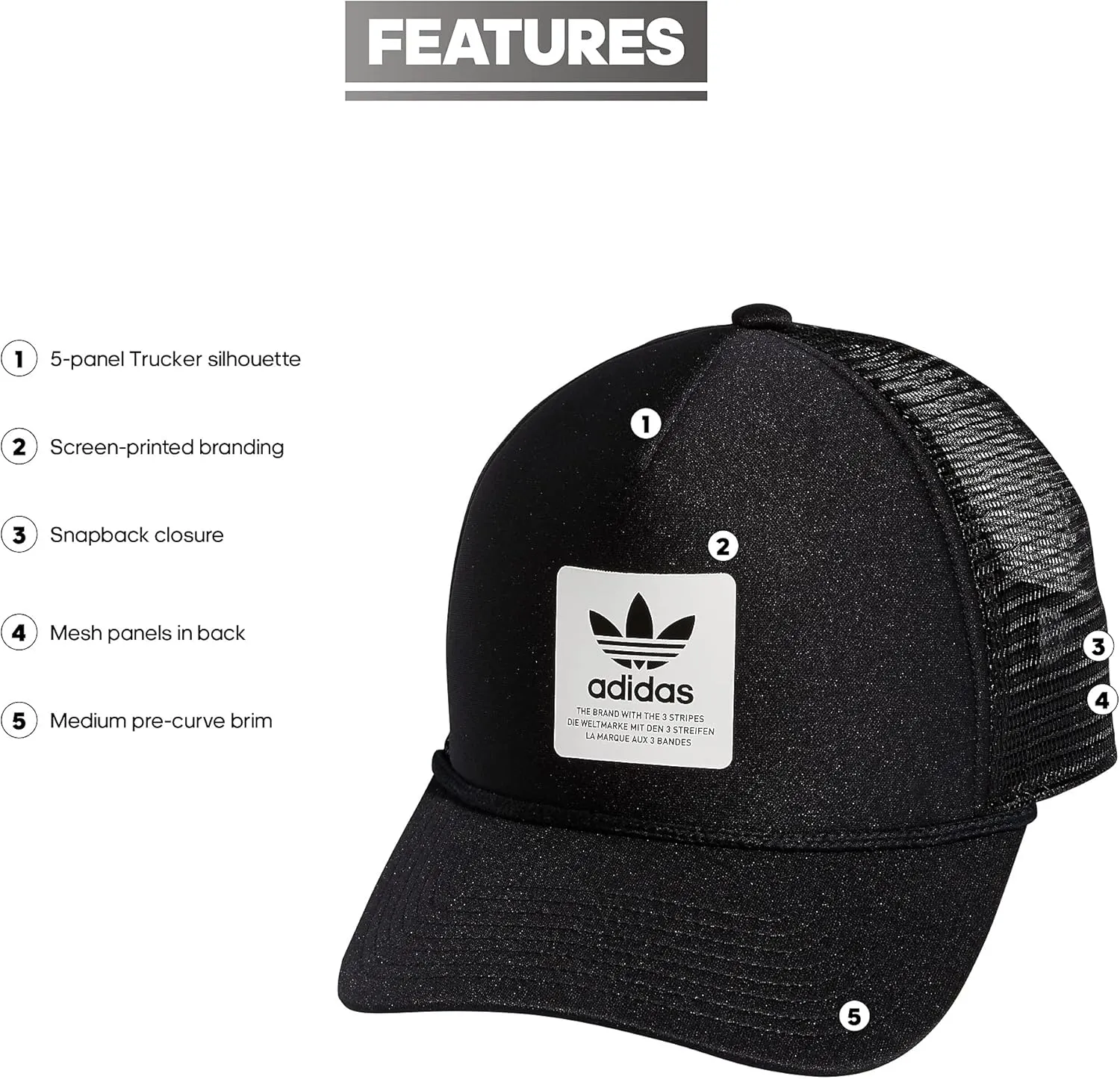 adidas Originals Dispatch Trucker 5-Panel High Crown Mesh-Back Adjustable Strapback Cap
