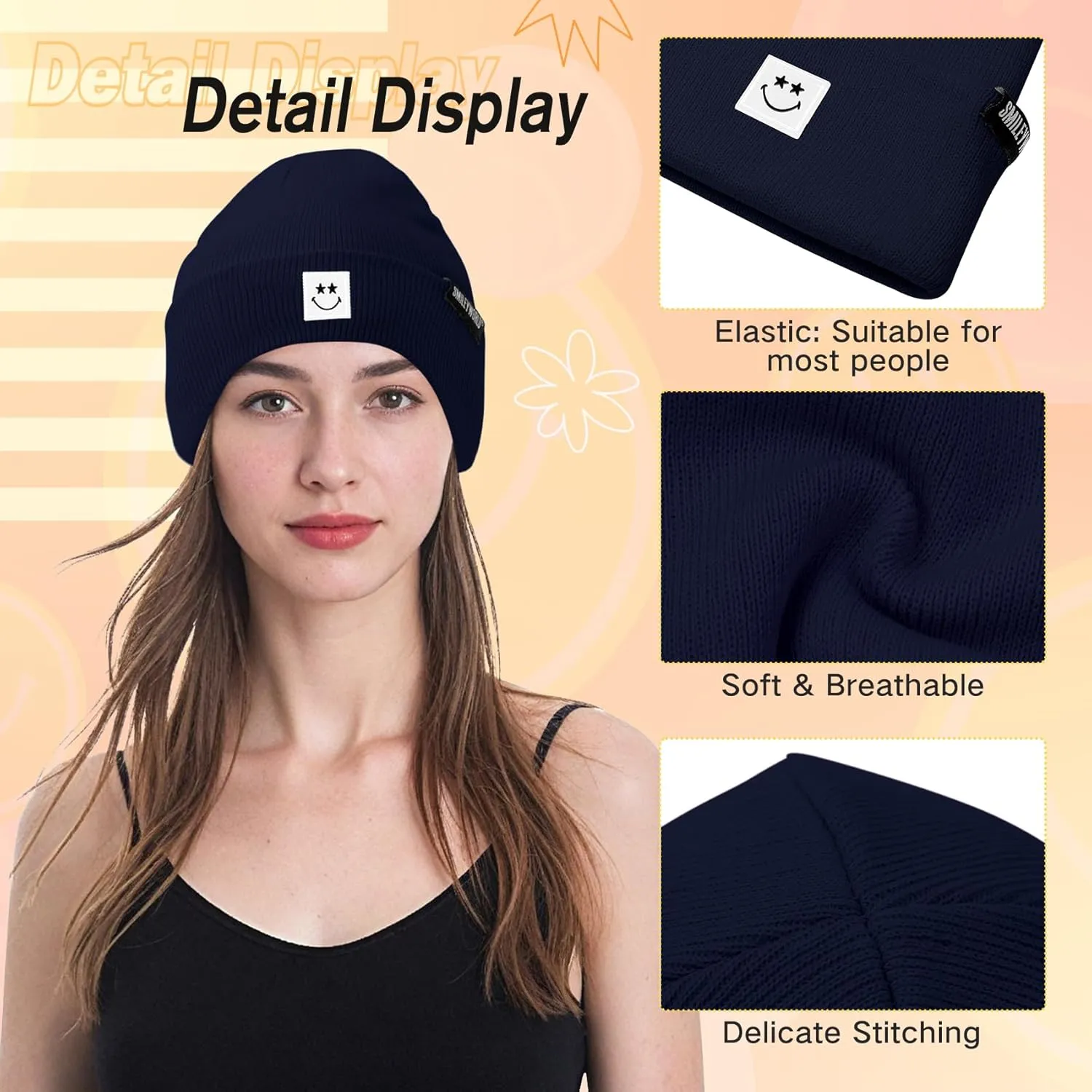 American Trends Beanie for Men Women Soft Winter Beanie Hat Cute Smiley Face Knit Hat Warm SmileyWorld