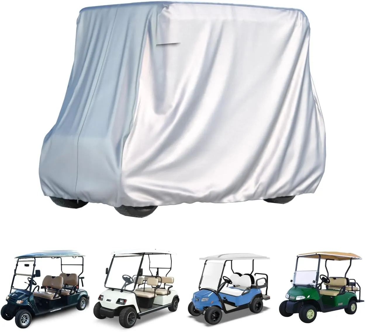 BENVOL 2/4 Passenger Golf Cart Cover for Yamaha EZGO Club Car, 420T Waterproof Polyester with Silver Coating,Waterproof,Dustproof,Windproof,SunproofAll-Weather Protection (Silver-112 * 48 * 73 in)