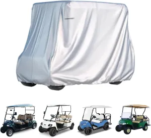 BENVOL 2/4 Passenger Golf Cart Cover for Yamaha EZGO Club Car, 420T Waterproof Polyester with Silver Coating,Waterproof,Dustproof,Windproof,SunproofAll-Weather Protection (Silver-112 * 48 * 73 in)
