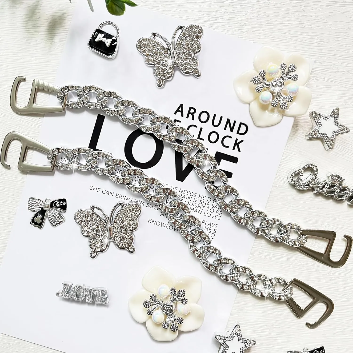 Bling Shoe Charms for Women,Girly Golden Chains for Clog Sandals,Rhinestones Bling Chain Charms Cute Designer DIY Shoe Accessories Decoration Jewels Party Favors