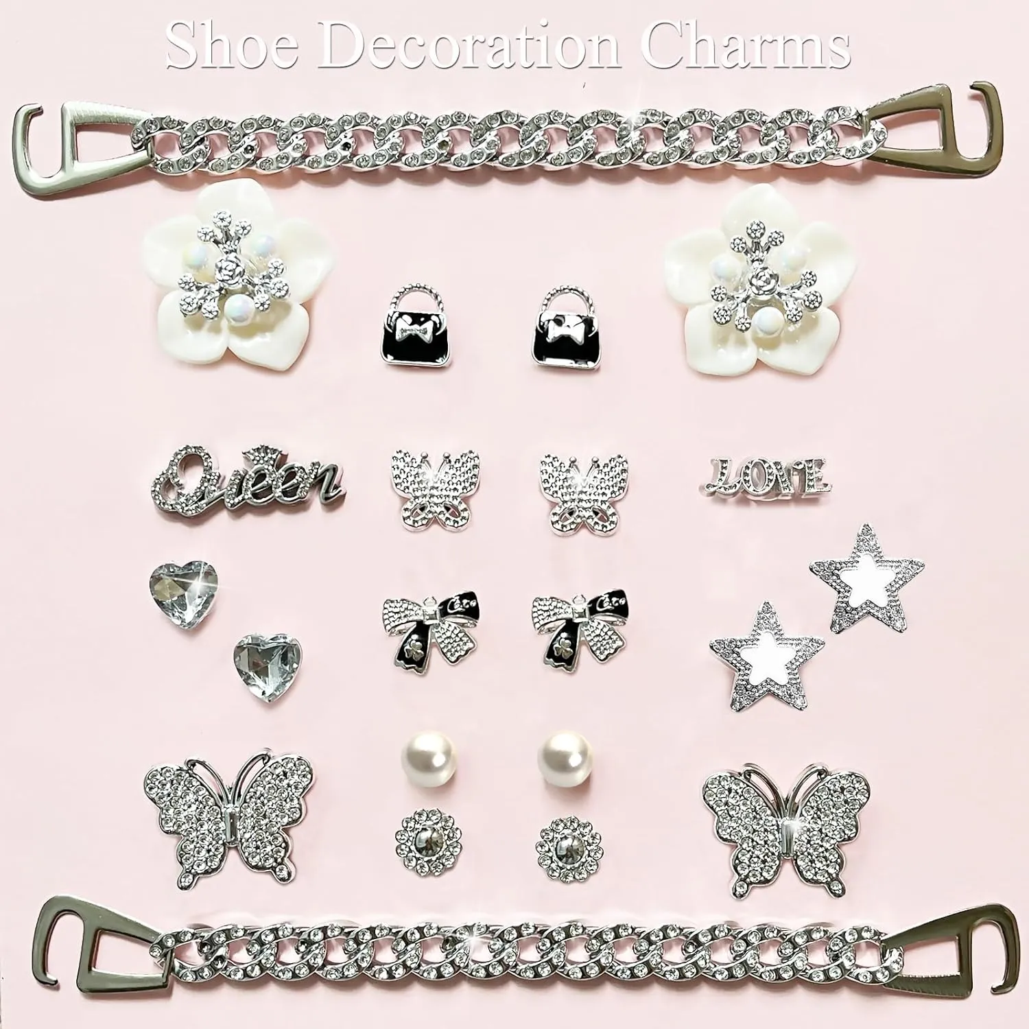 Bling Shoe Charms for Women,Girly Golden Chains for Clog Sandals,Rhinestones Bling Chain Charms Cute Designer DIY Shoe Accessories Decoration Jewels Party Favors