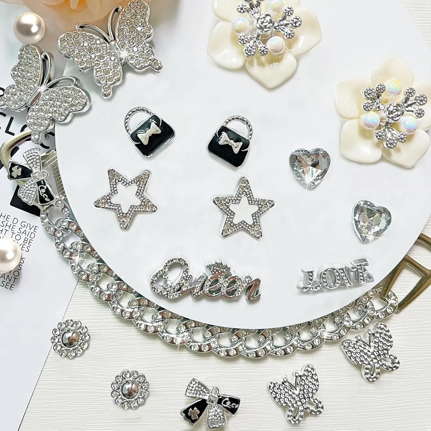 Bling Shoe Charms for Women,Girly Golden Chains for Clog Sandals,Rhinestones Bling Chain Charms Cute Designer DIY Shoe Accessories Decoration Jewels Party Favors
