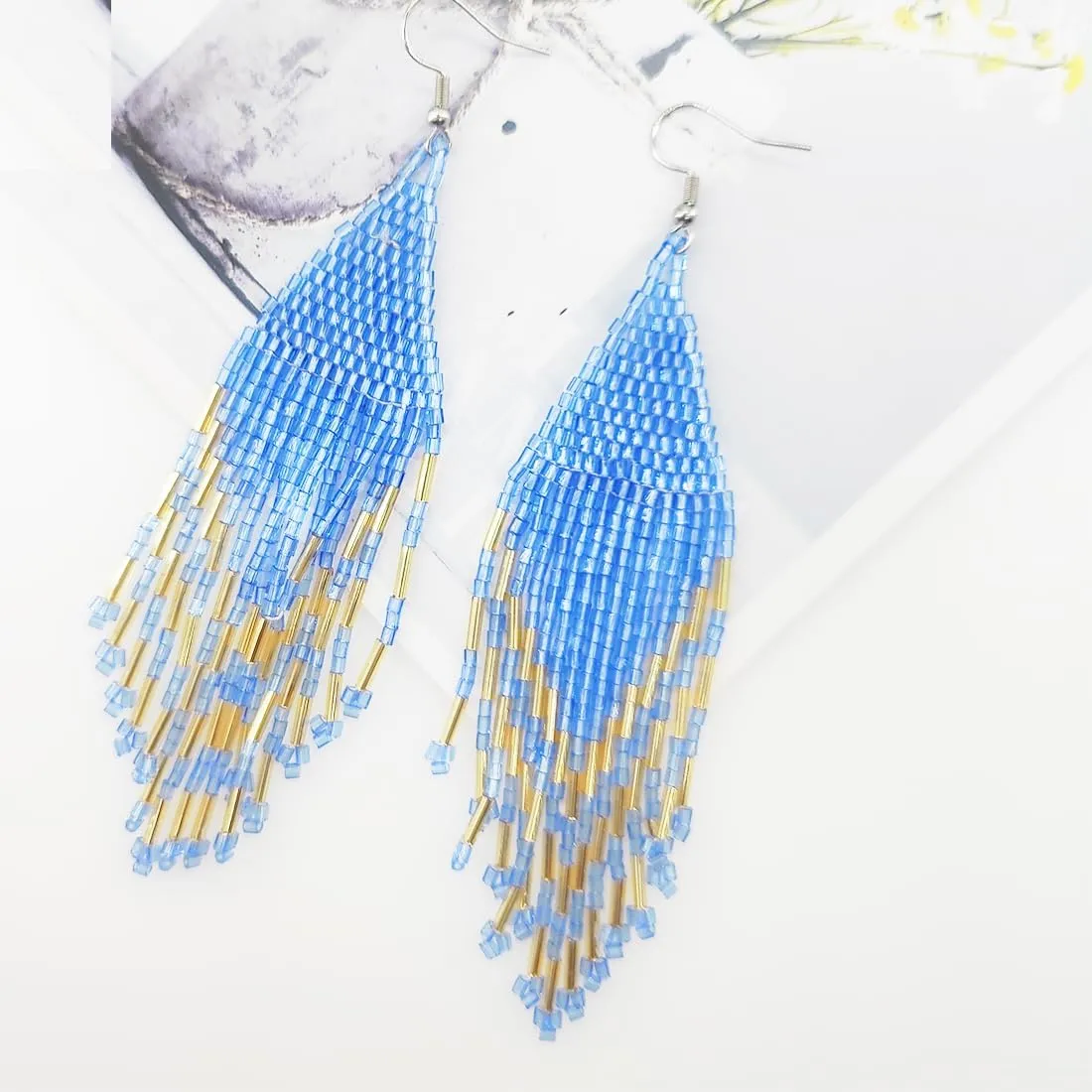 Bohemian Beaded Tassel Drop Earrings, Boho Long Big Large Seed Bead Beaded Dangle Earrings for Women