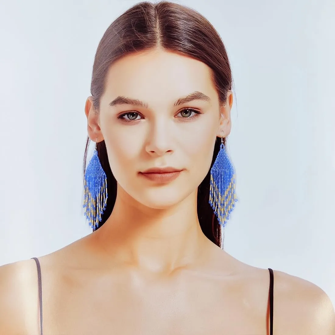 Bohemian Beaded Tassel Drop Earrings, Boho Long Big Large Seed Bead Beaded Dangle Earrings for Women