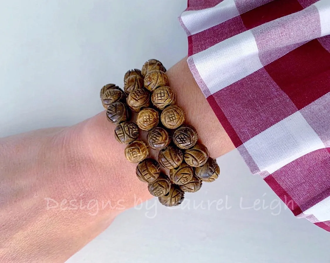 Brown Carved Horn Beaded Bracelet