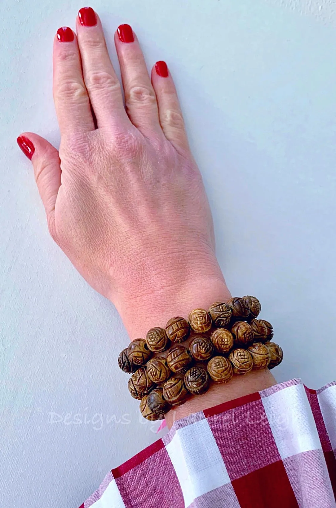 Brown Carved Horn Beaded Bracelet