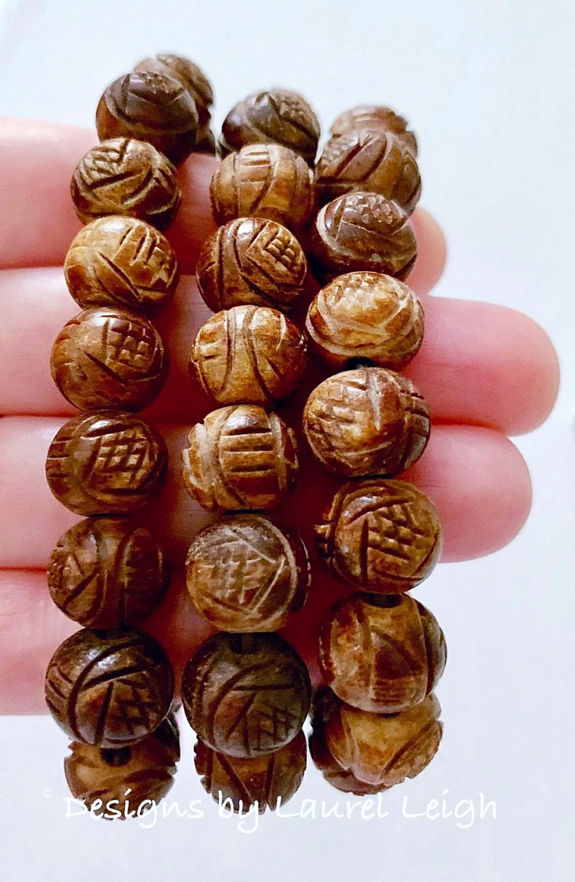 Brown Carved Horn Beaded Bracelet