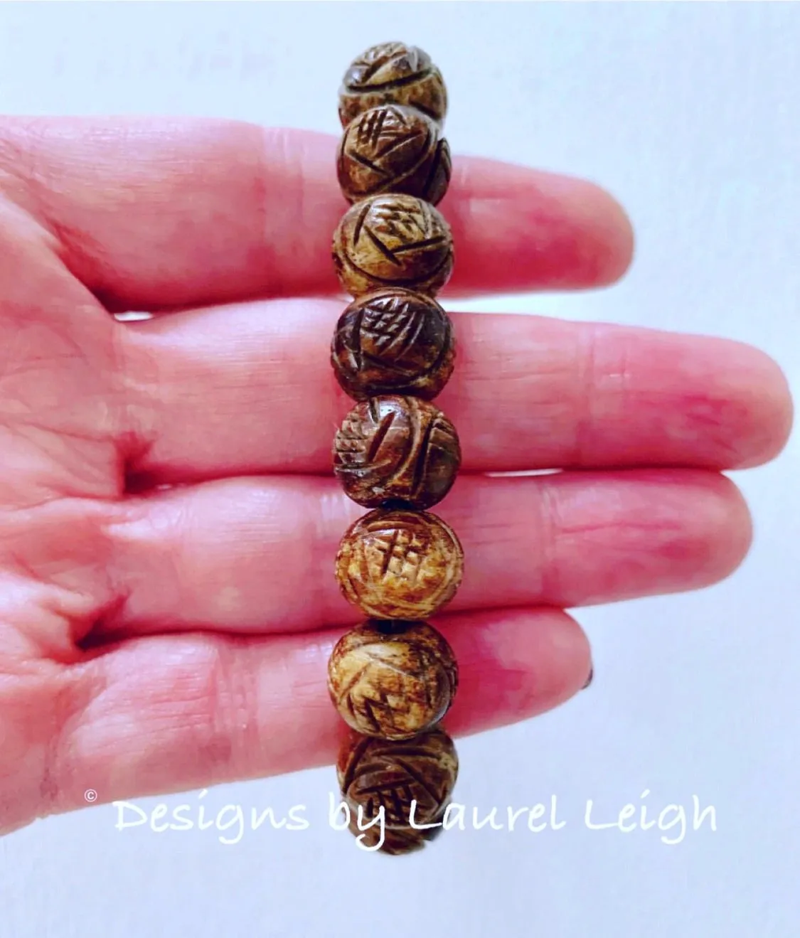 Brown Carved Horn Beaded Bracelet