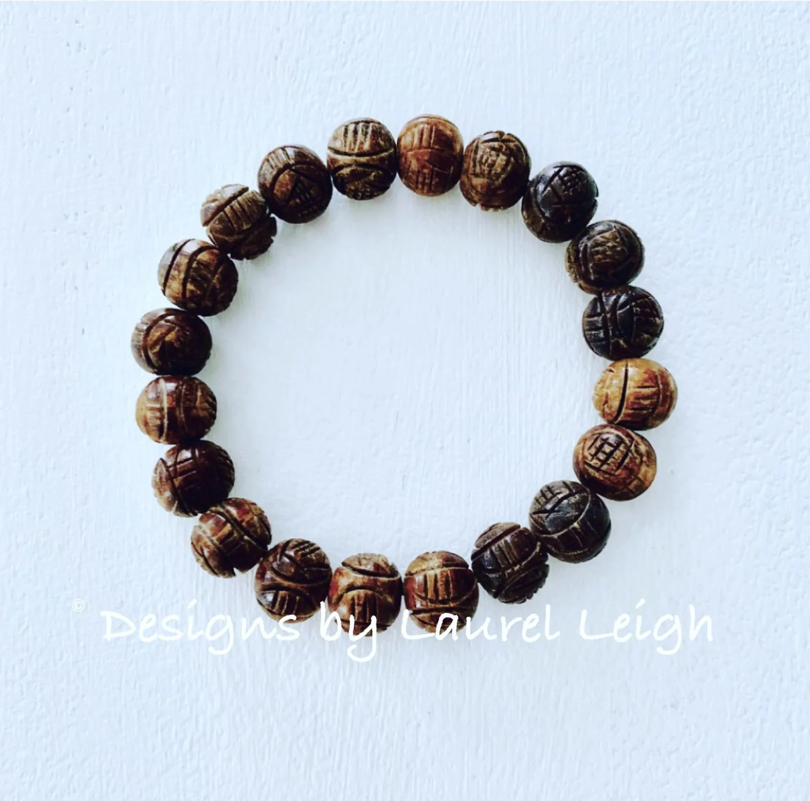 Brown Carved Horn Beaded Bracelet