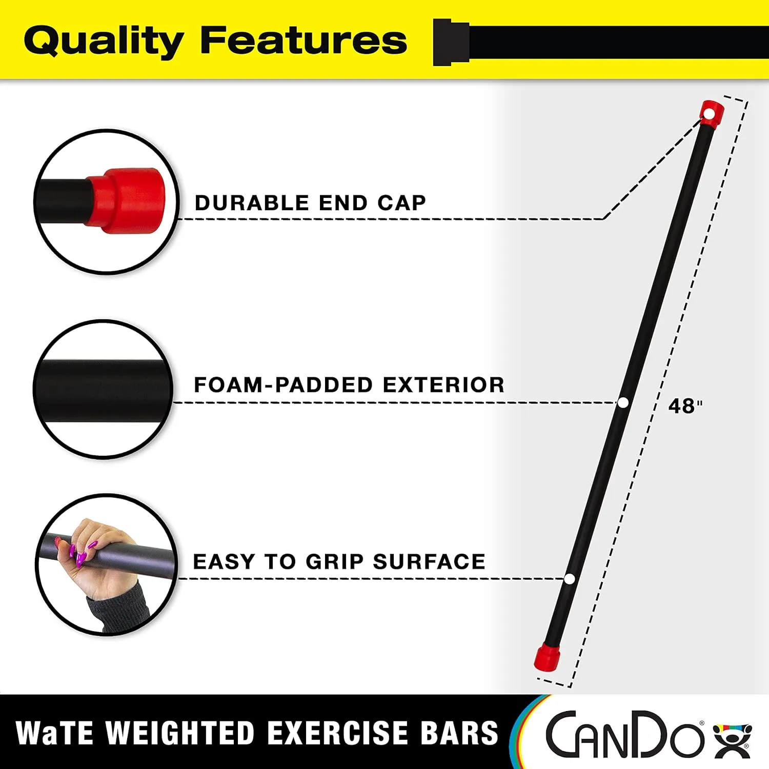 CanDo Jumbo WaTE Bar 12.5lb Green, Total Body Workout Weighted Exercise Bar for Strength Training, Toning, and Physical Therapy