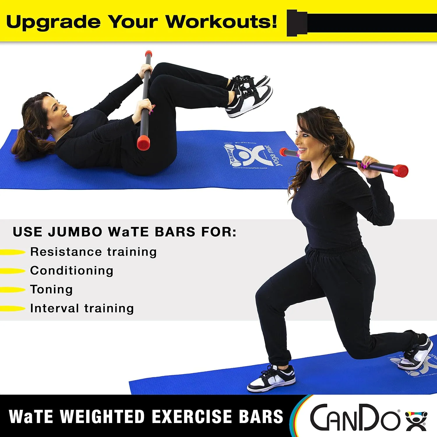 CanDo Jumbo WaTE Bar 12.5lb Green, Total Body Workout Weighted Exercise Bar for Strength Training, Toning, and Physical Therapy