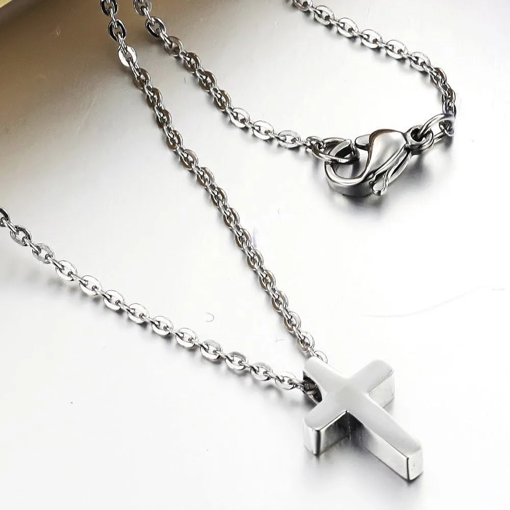 Children Stainless Steel Small Cross Pendant Necklace Security Hypoallergenic, 16" Chain