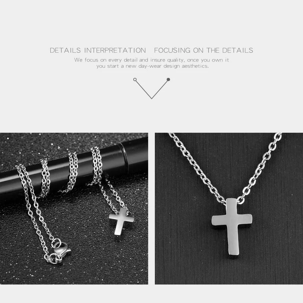 Children Stainless Steel Small Cross Pendant Necklace Security Hypoallergenic, 16" Chain