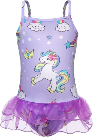 COTRIO Girls Swimsuit Mermaid Bathing Suit Toddler Kids Rainbow Unicorn Swimwear One-Piece Tankini Swimming Suits