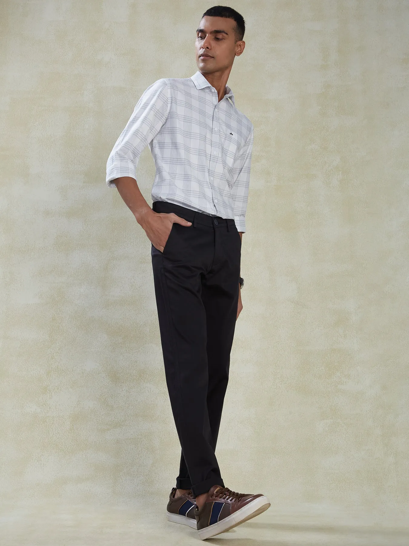 Cotton Stretch Navy Blue Ultra Slim Fit Flat Front Casual Mens Plain Trouser