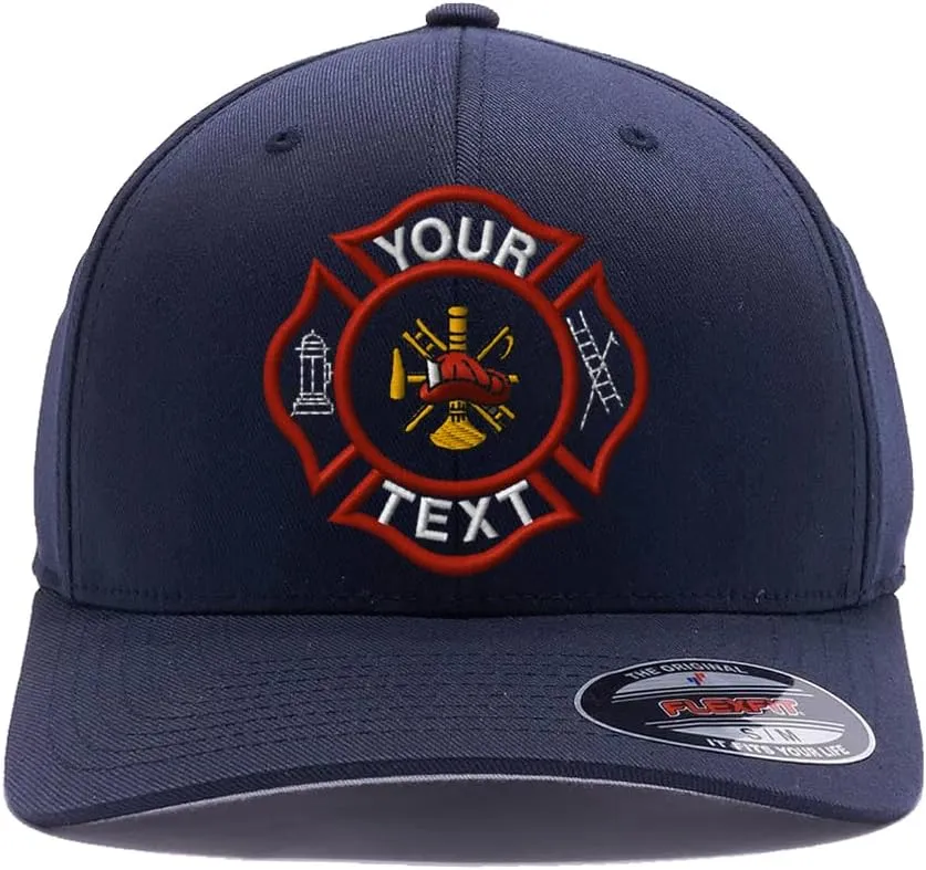 Custom Embroidered Firefighter hat. Flex Baseball 6277/6477 Baseball Cap. Firefighter Maltese Cross Flex Baseball hat