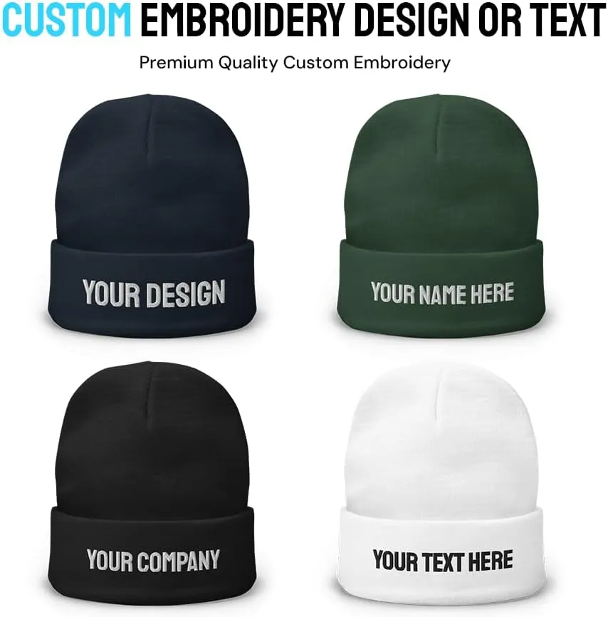 Custom Embroidery Beanie  Personalized Knit Hat with Custom Design Text Warm Winter Cap for Men & Women, Gift - 100% Acrylic