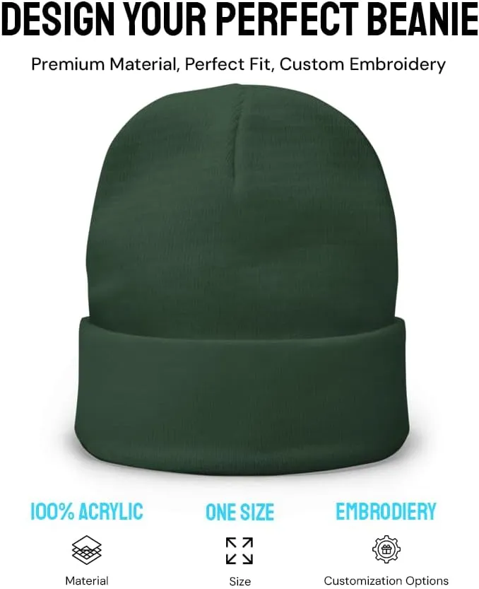 Custom Embroidery Beanie  Personalized Knit Hat with Custom Design Text Warm Winter Cap for Men & Women, Gift - 100% Acrylic