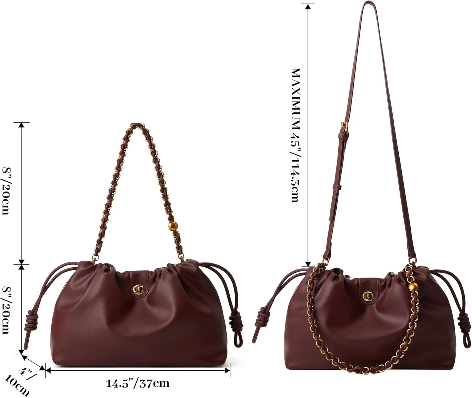 Drawstring Hobo Purse for Women Trendy Bucket Shoulder Bag With Top Chain Handle And Long Crossbody Strap