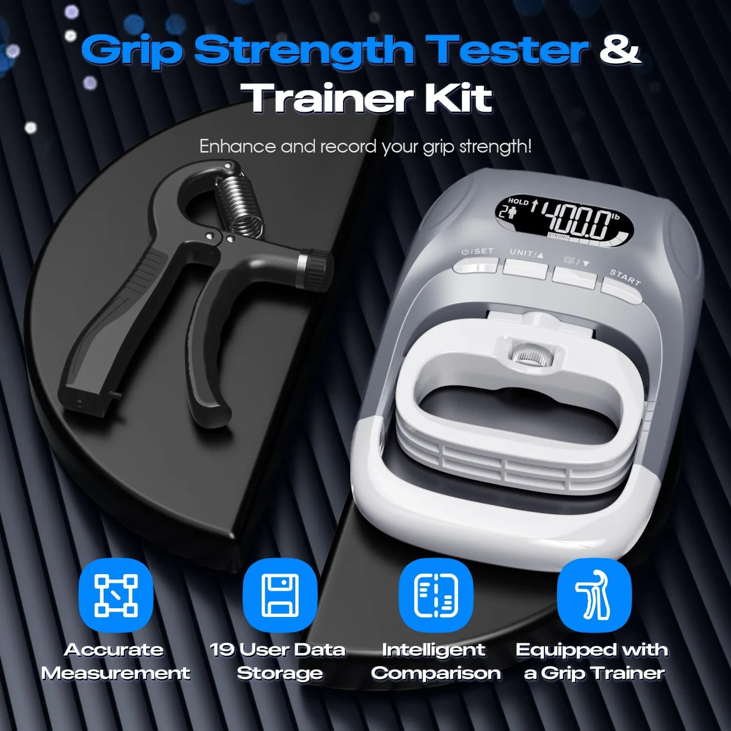 Electronic Grip Strength Tester With Adjustable Hand Gripper, Hand Dynamometer of 400lbs/180kg Tester Set with Digital Display  Precision Training for Rehab, Fitness, and Home Gym