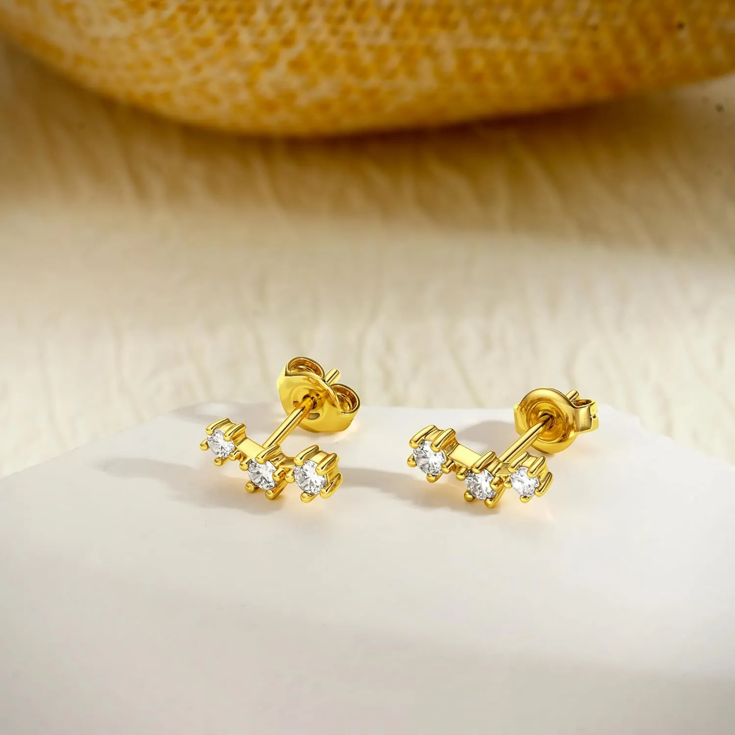 FIASASO 3 Pairs 925 Sterling Silver Hypoallergenic Earrings Set for Multiple Piercing Dainty 14K Gold Plated Stud Huggie Small Hoop Earrings for Women Trendy Cute Earring Stacks for Sensitive Ears