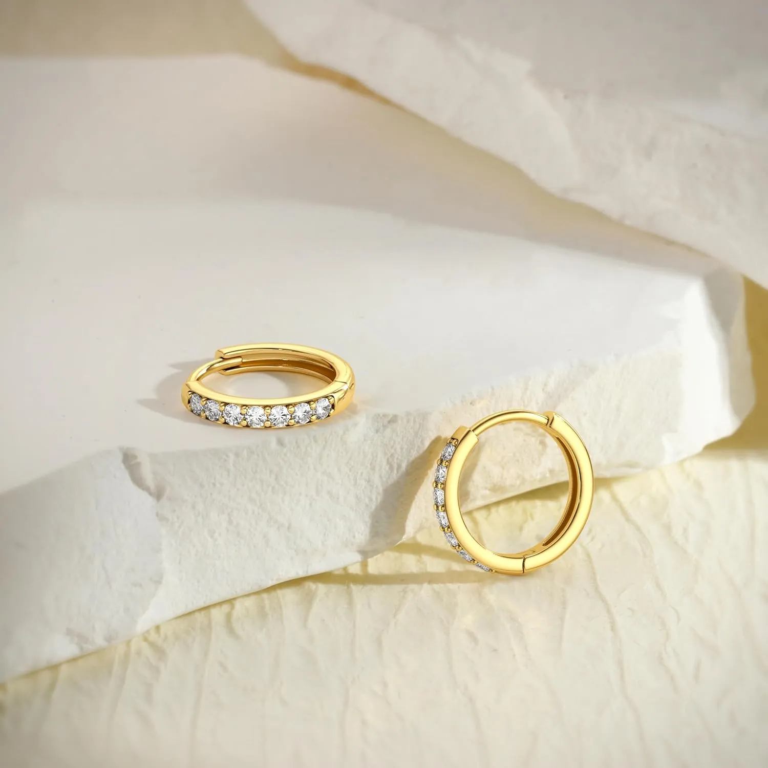 FIASASO 3 Pairs 925 Sterling Silver Hypoallergenic Earrings Set for Multiple Piercing Dainty 14K Gold Plated Stud Huggie Small Hoop Earrings for Women Trendy Cute Earring Stacks for Sensitive Ears