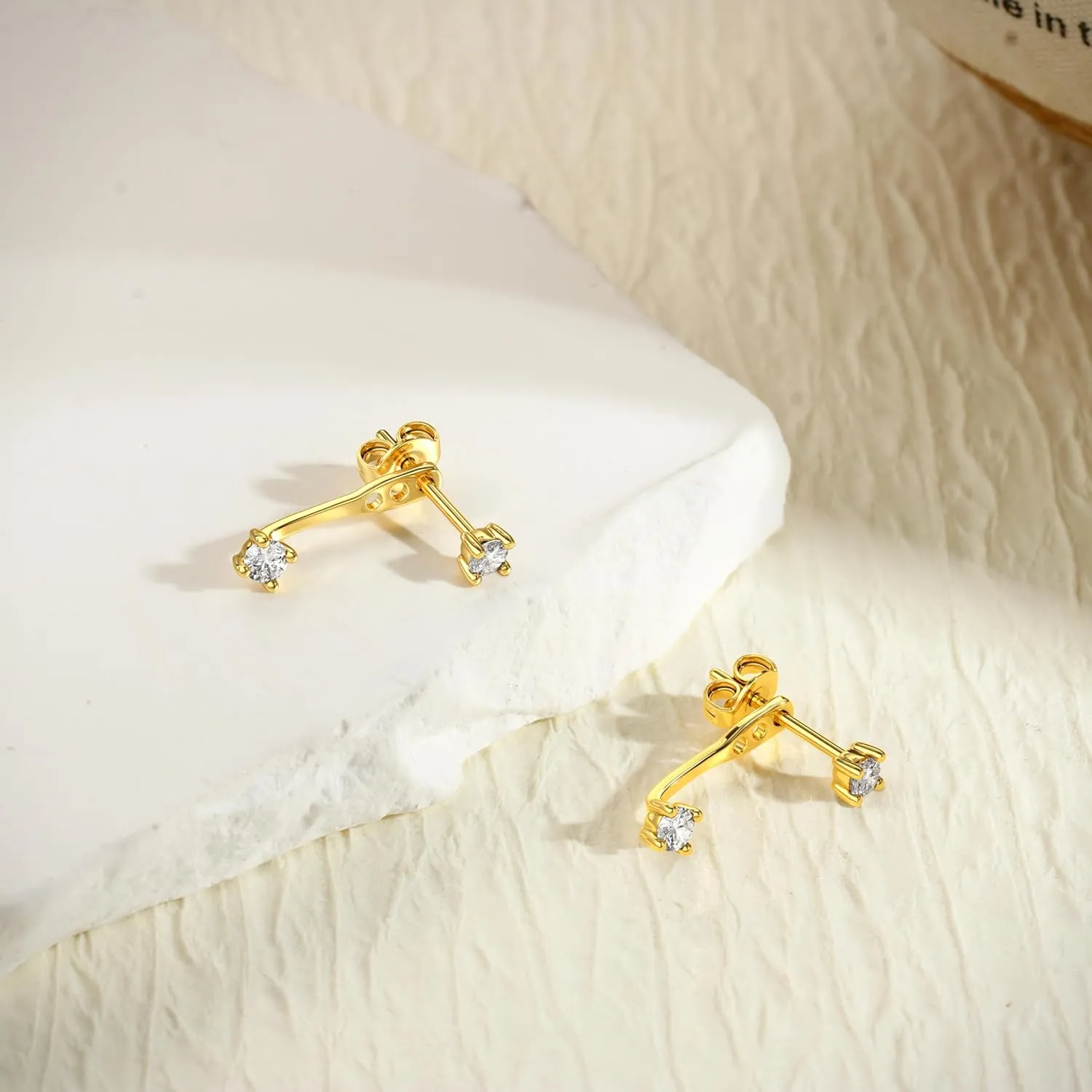 FIASASO 3 Pairs 925 Sterling Silver Hypoallergenic Earrings Set for Multiple Piercing Dainty 14K Gold Plated Stud Huggie Small Hoop Earrings for Women Trendy Cute Earring Stacks for Sensitive Ears
