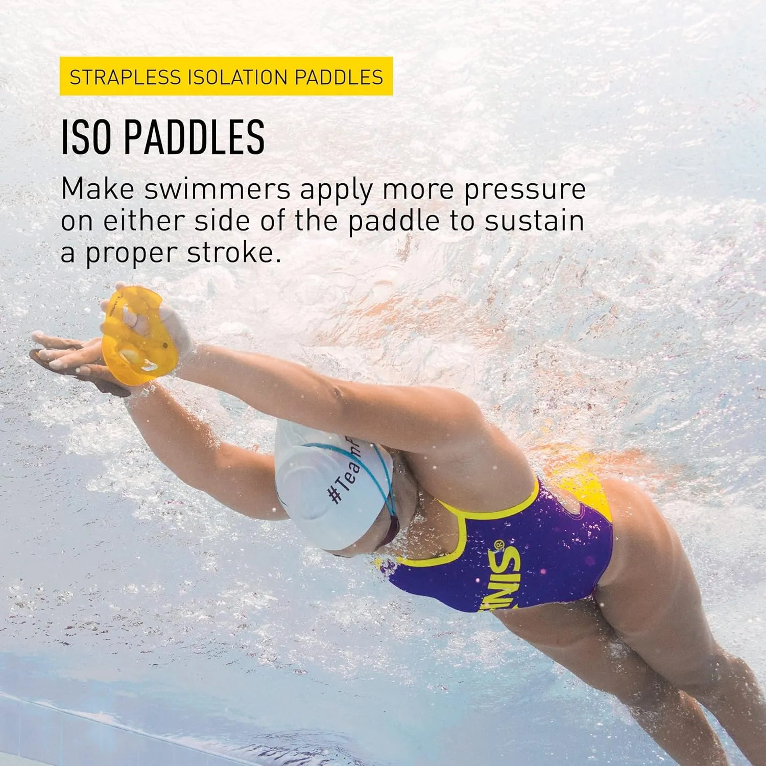 FINIS Iso Swim Training Paddles - Stroke Technique Trainer - Isolates Muscle Groups - Strapless - Black/Gold