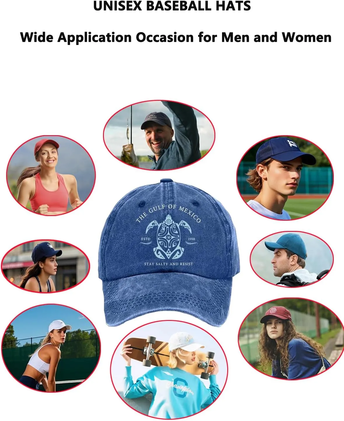 Gulf of Mexico Printed Baseball Cap, Gulf of Mexico Baseball Hats, Resist Hats for Men, Women's Ponytail Hat