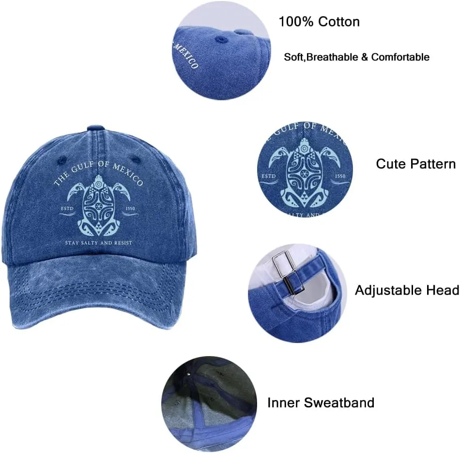 Gulf of Mexico Printed Baseball Cap, Gulf of Mexico Baseball Hats, Resist Hats for Men, Women's Ponytail Hat