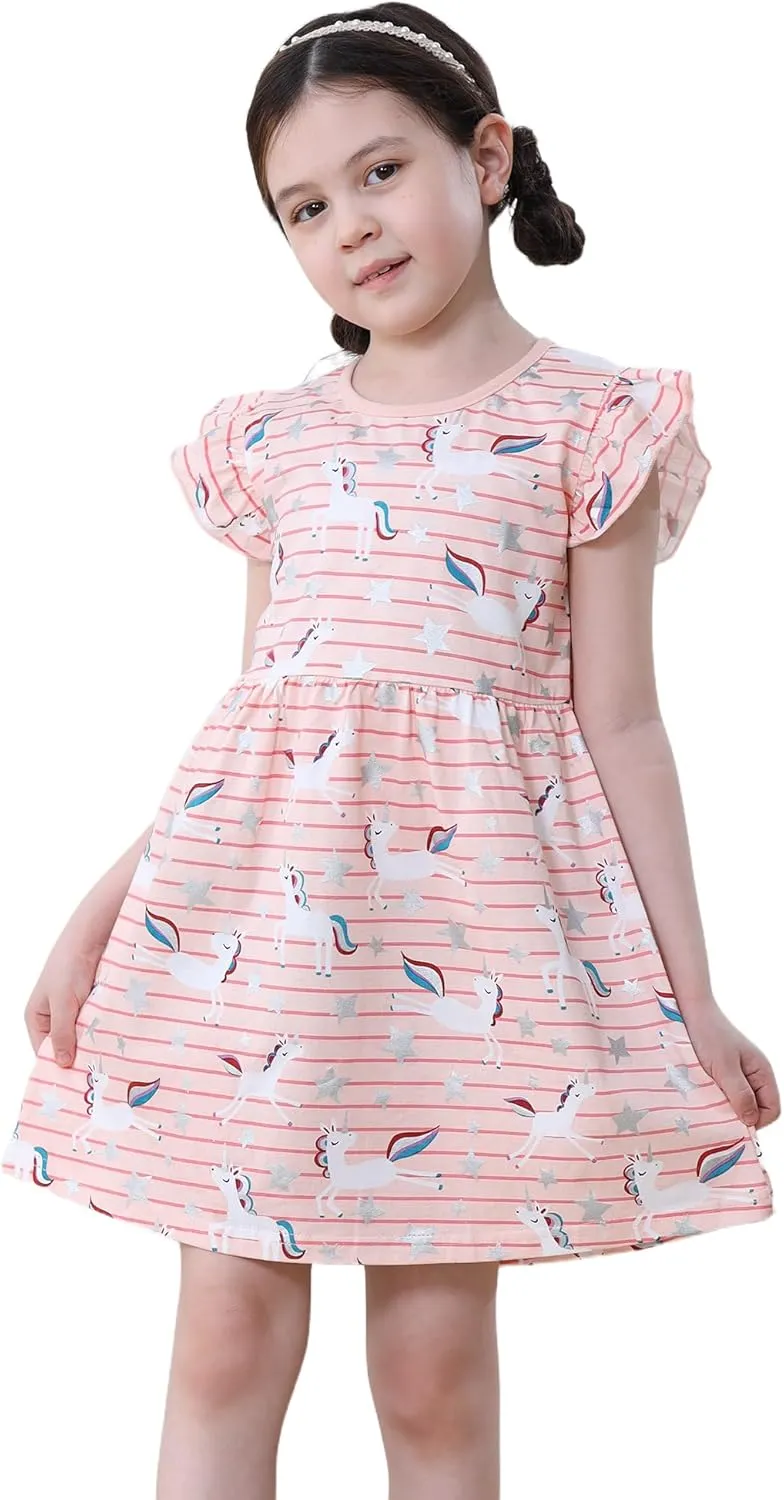 Hongshilian Toddler Girls Casual Cotton Dress Cartoon Appliques Short Sleeve Summer Playwear Dresses