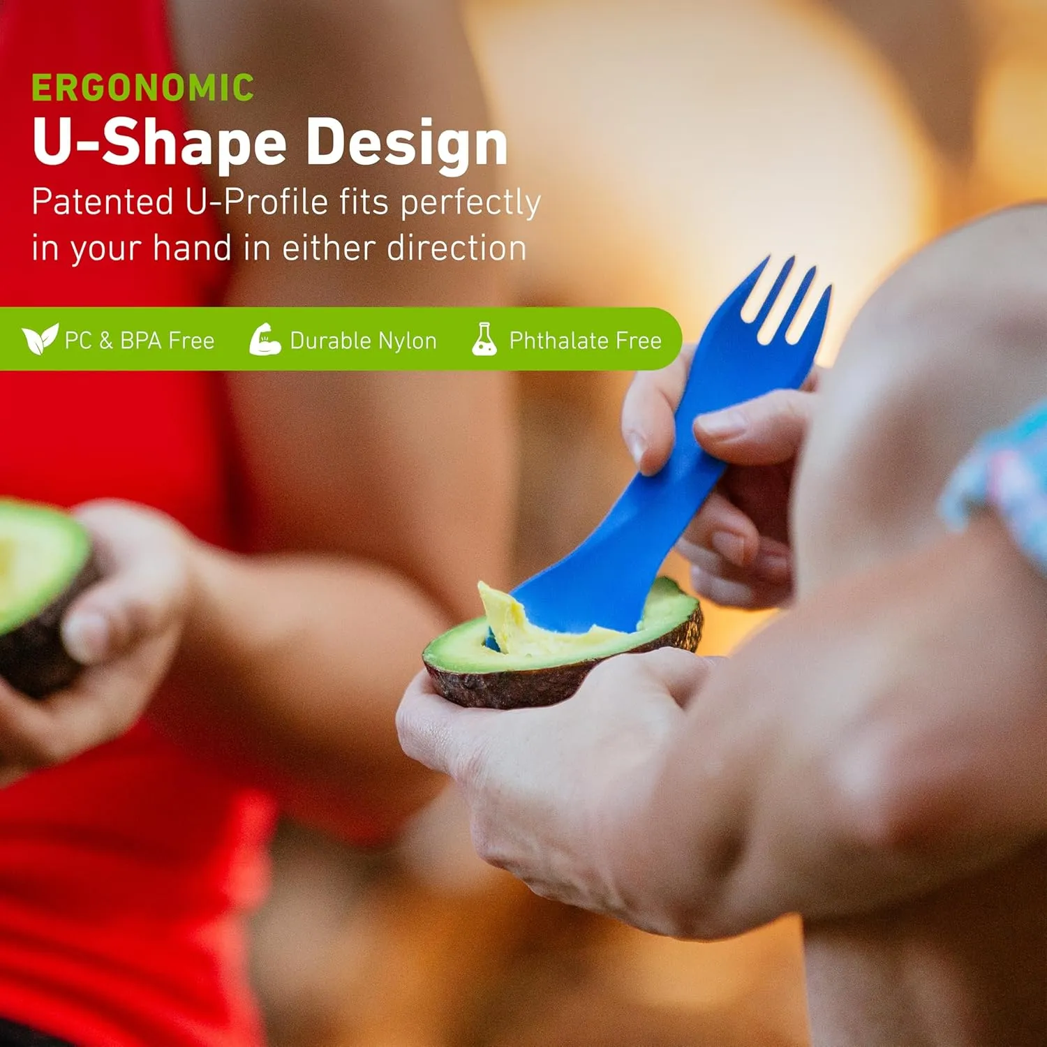 humangear GoBites Uno | Travel & Camping Utensils | Portable & Convertible Dining Ware | Multi-Functional Spork, Light Blue