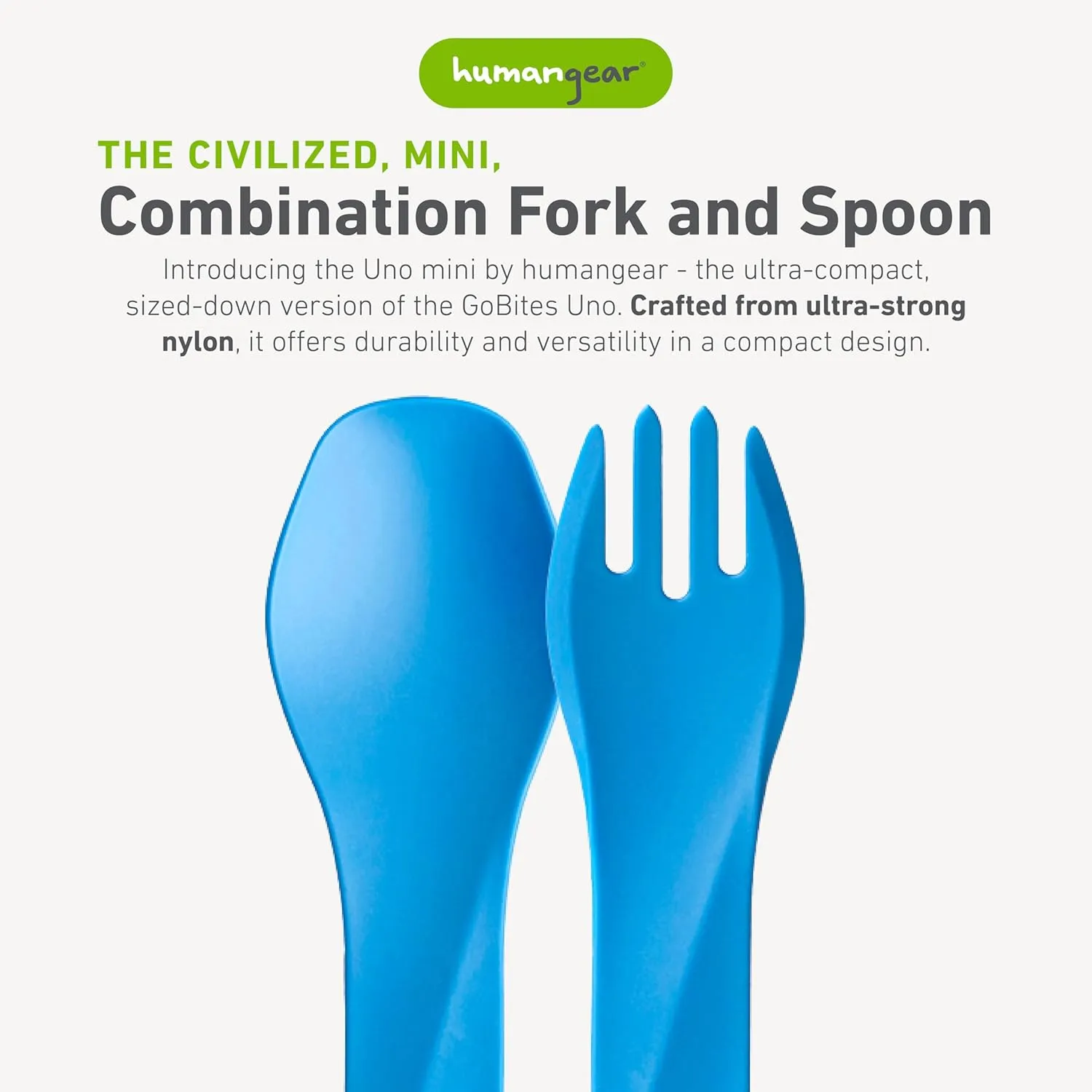 humangear GoBites Uno | Travel & Camping Utensils | Portable & Convertible Dining Ware | Multi-Functional Spork, Light Blue