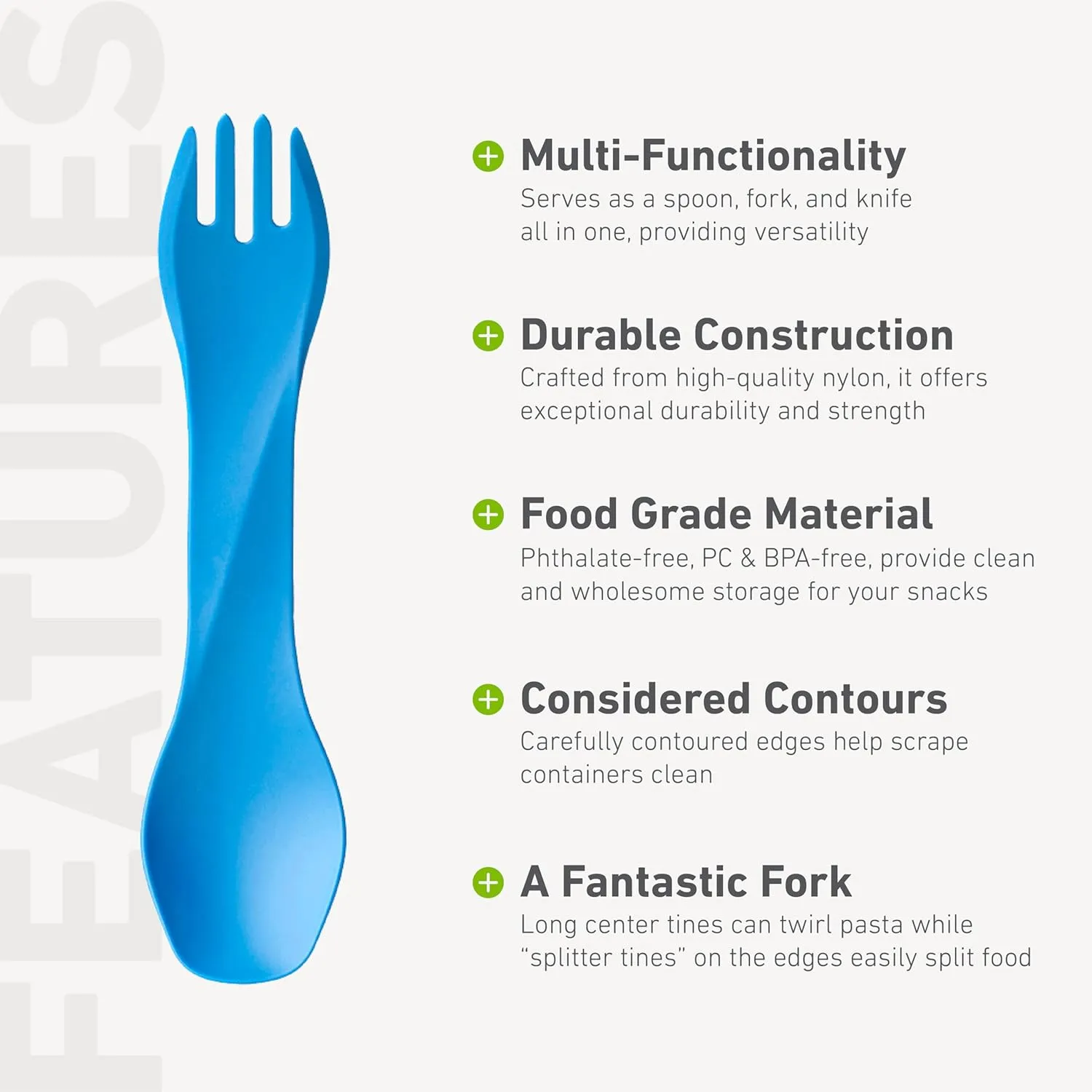 humangear GoBites Uno | Travel & Camping Utensils | Portable & Convertible Dining Ware | Multi-Functional Spork, Light Blue