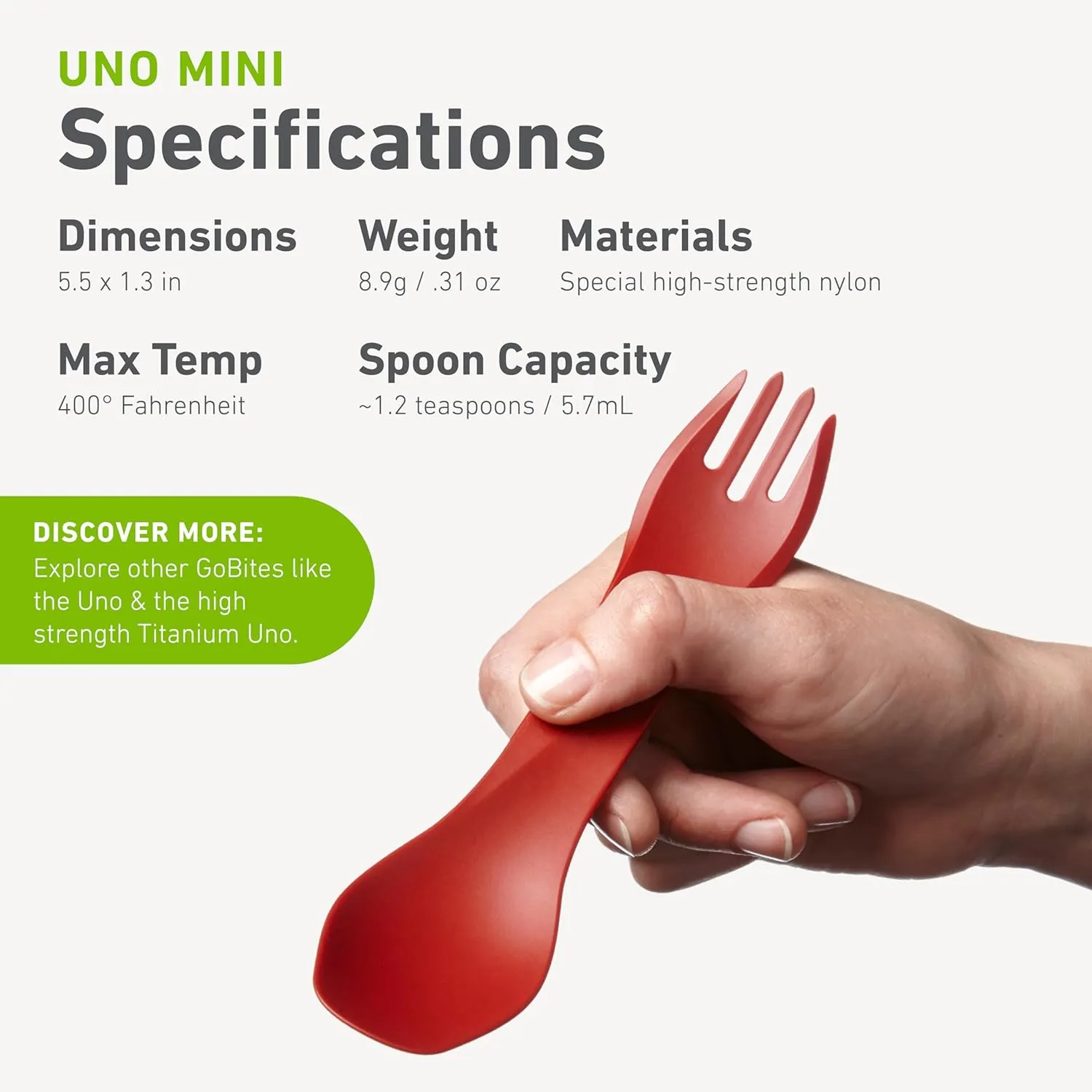humangear GoBites Uno | Travel & Camping Utensils | Portable & Convertible Dining Ware | Multi-Functional Spork, Light Blue