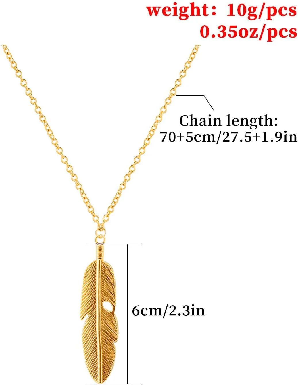 Kercisbeauty Gold Feather Pendant with Chain Necklace Long Necklace for Women Men