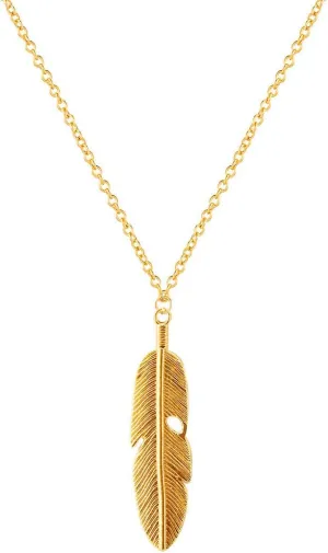 Kercisbeauty Gold Feather Pendant with Chain Necklace Long Necklace for Women Men