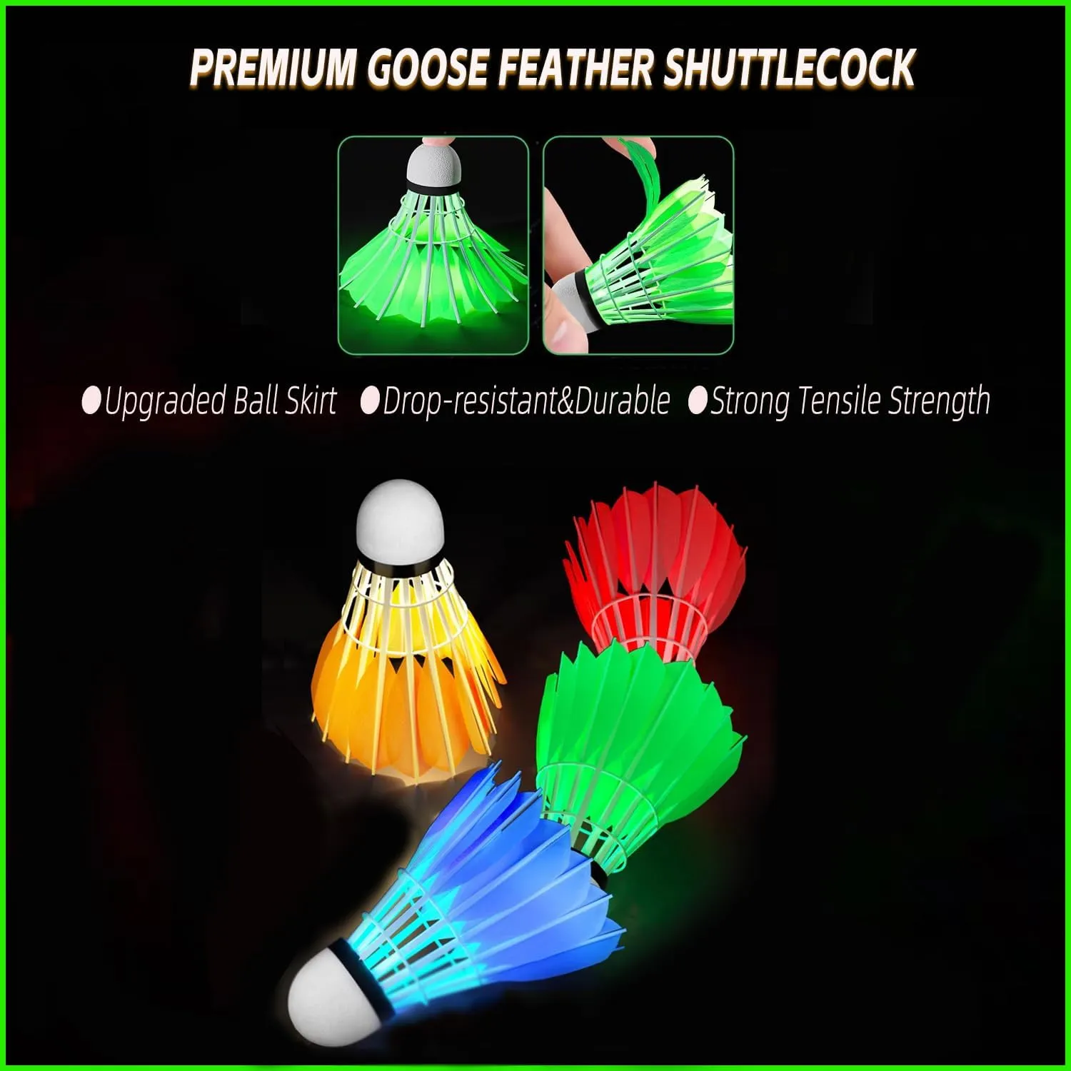 LED Badminton Shuttlecocks,Lighting Birdies,Glow in The Dark Birdie Balls for Baseball Backyards Practice, Light Up Birdies for Outdoor Indoor Sports Activities,Pack of 4/5/6