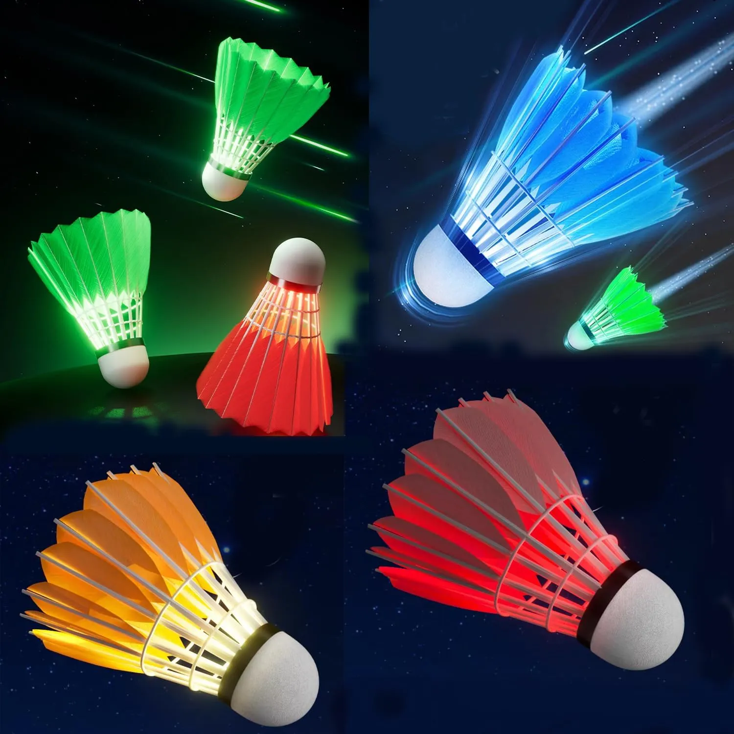 LED Badminton Shuttlecocks,Lighting Birdies,Glow in The Dark Birdie Balls for Baseball Backyards Practice, Light Up Birdies for Outdoor Indoor Sports Activities,Pack of 4/5/6