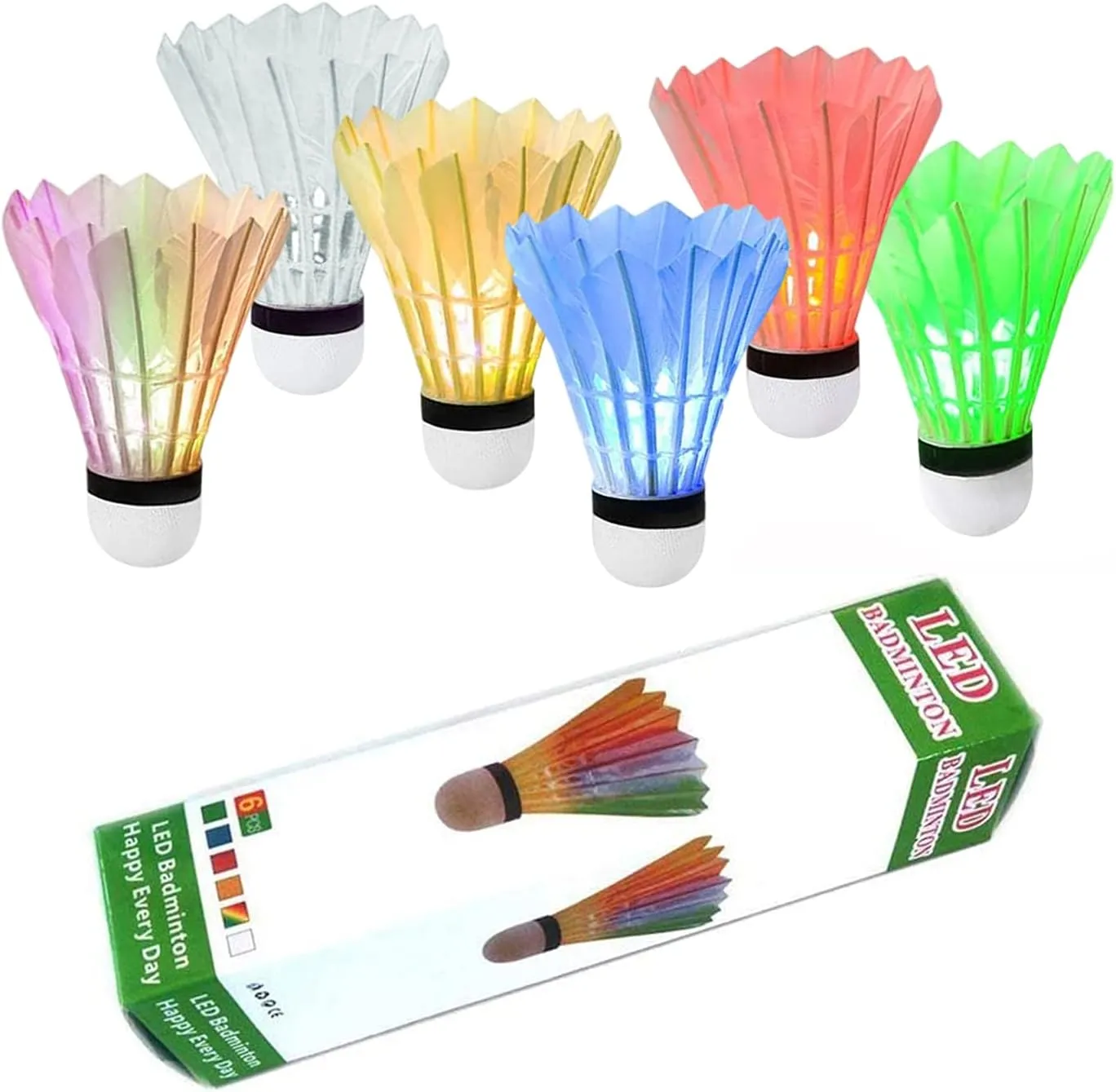 LED Badminton Shuttlecocks,Lighting Birdies,Glow in The Dark Birdie Balls for Baseball Backyards Practice, Light Up Birdies for Outdoor Indoor Sports Activities,Pack of 4/5/6