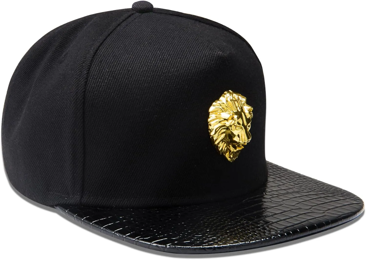 Lion Head Hip Hop Flat Brimmed Hat Men's Baseball Hat with Gold Lion Badge, Metal Badge Street Rap Men's